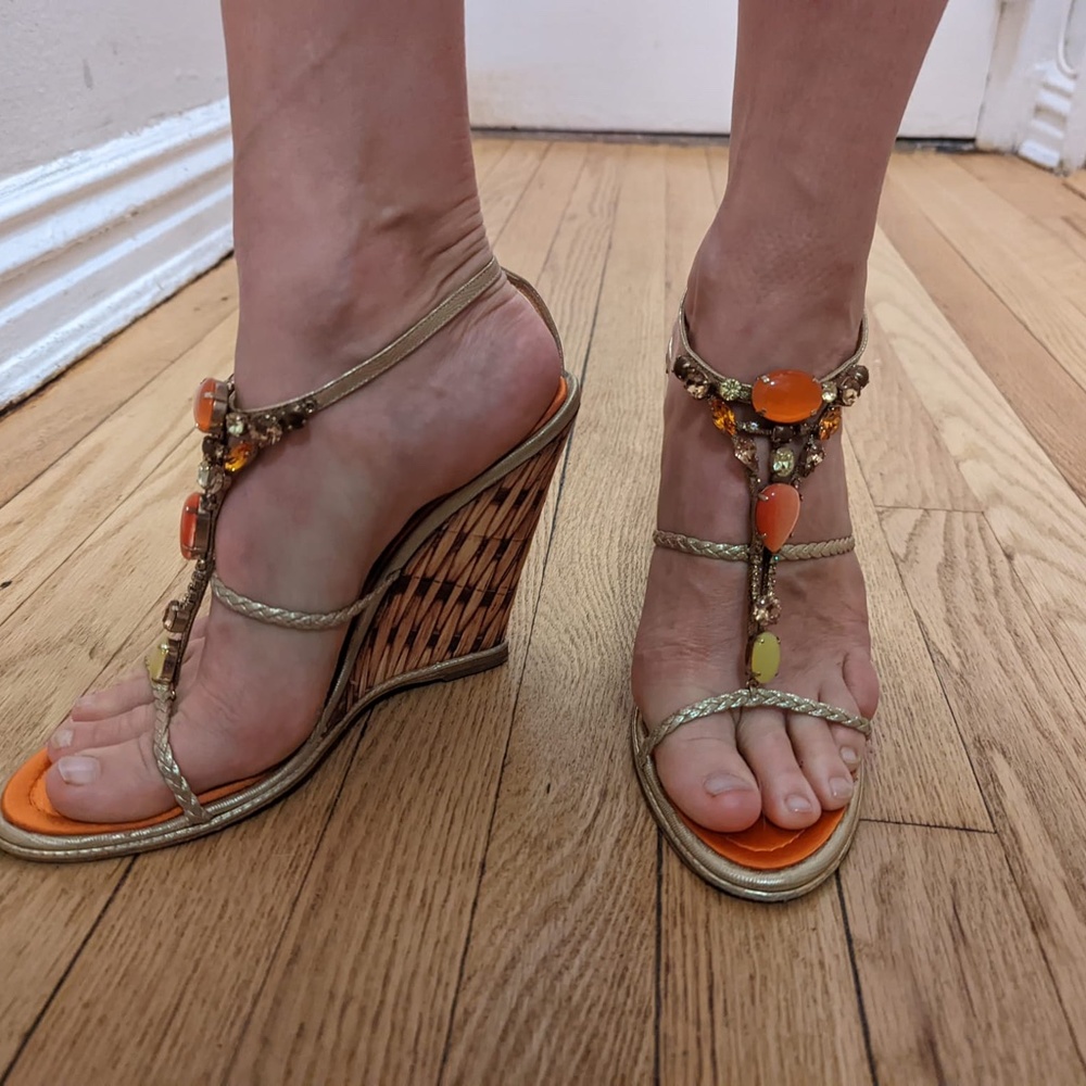Jeweled wedge sandals